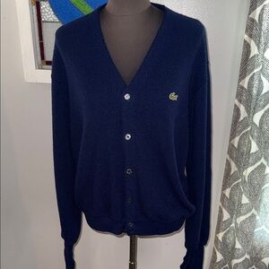 Lacoste Vintage 1970’s Navy Blue Orlon Acrylic Cardigan SZ Large